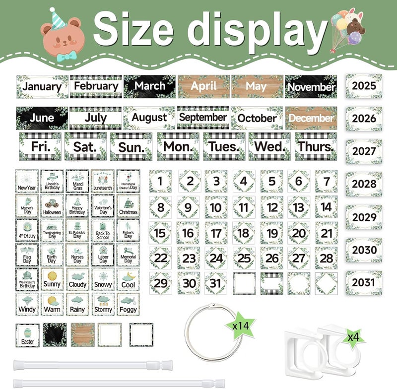 EggSun 96 Cards Classroom Bulletin Board Decorations Set for Teachers,Flip Calendar with Holder for Classroom,Adjustable Calendar,Preschool Elementary Home Decor Supplies（Eucalyptus） - Image 2